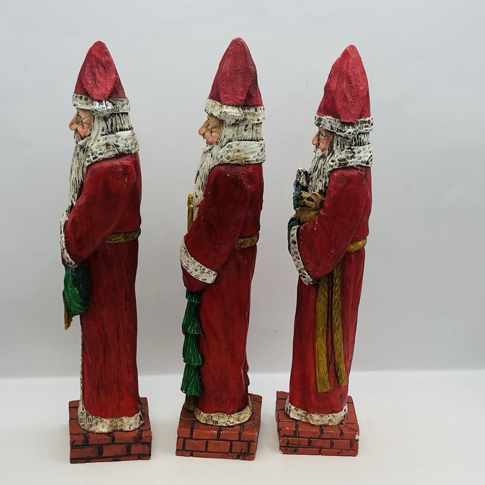Myron Bowman Signed Santa Claus Figurines Set of 3 Folk Art Resin Statues 10in - Picture 3 of 8